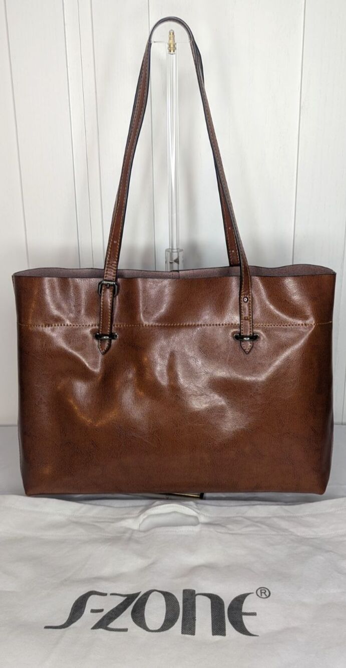 Fzone Large Tote/Shoulder/Computer Leather Bag - Brown, NWOT